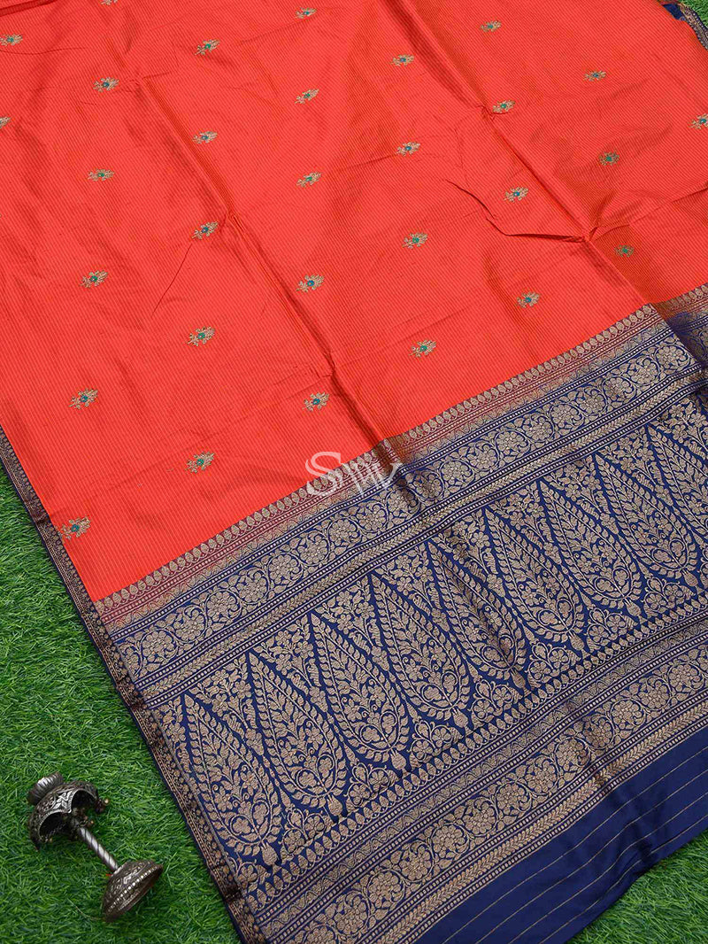 Red Stripe Katan Silk Handloom Banarasi Saree - Sacred Weaves