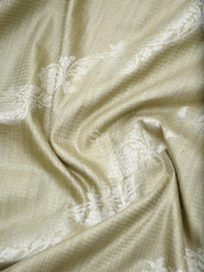 Pastel Beige Dupion Silk Leheriya Handloom Banarasi Saree - Sacred Weaves