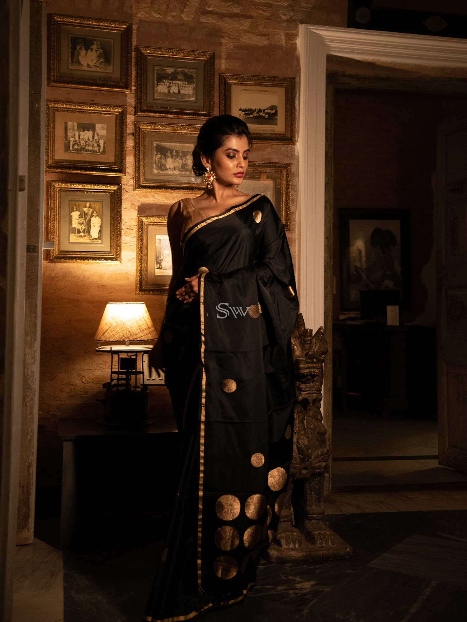 Black Satin Silk Handloom Banarasi Saree - Sacred Weaves