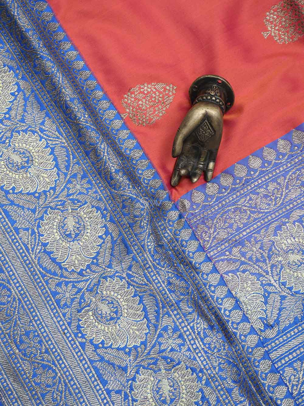 Red Pink Boota Katan Silk Handloom Banarasi Saree - Sacred Weaves