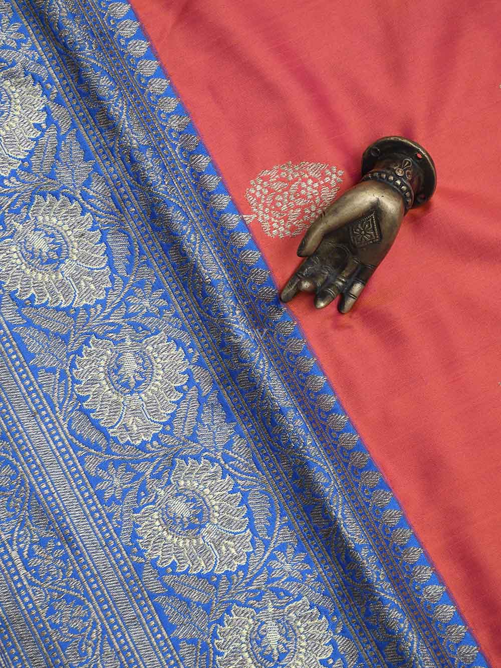 Red Pink Boota Katan Silk Handloom Banarasi Saree - Sacred Weaves