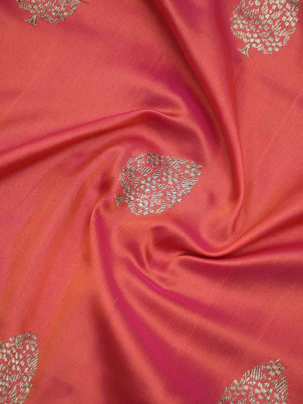 Red Pink Boota Katan Silk Handloom Banarasi Saree - Sacred Weaves