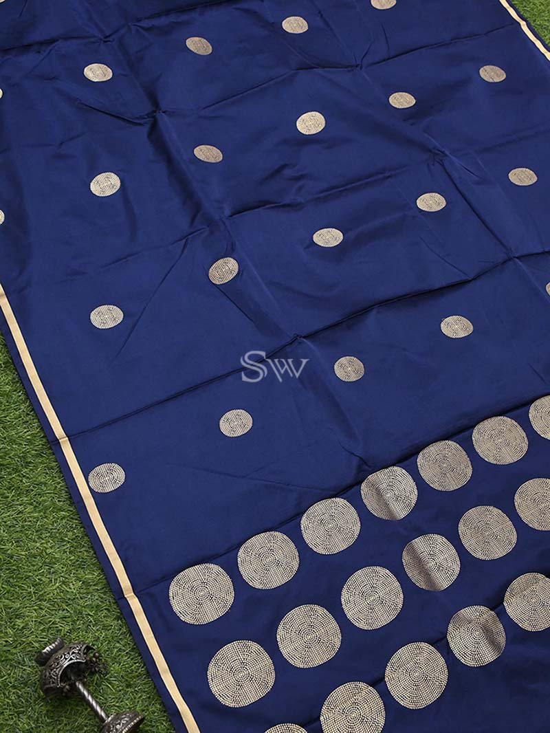 Blue Satin Silk Handloom Banarasi Saree - Sacred Weaves