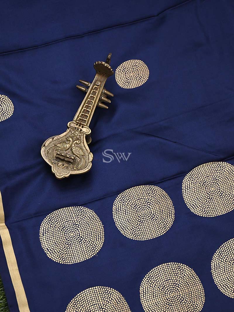 Blue Satin Silk Handloom Banarasi Saree - Sacred Weaves