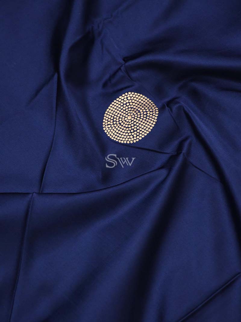 Blue Satin Silk Handloom Banarasi Saree - Sacred Weaves