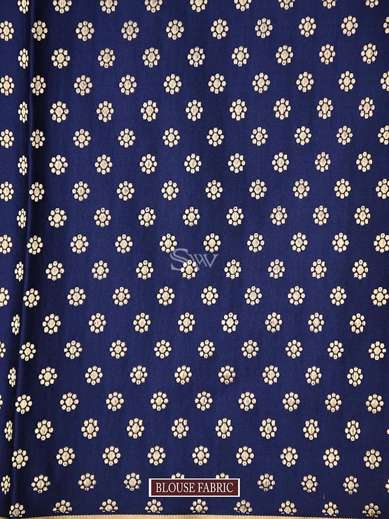 Blue Satin Silk Handloom Banarasi Saree - Sacred Weaves