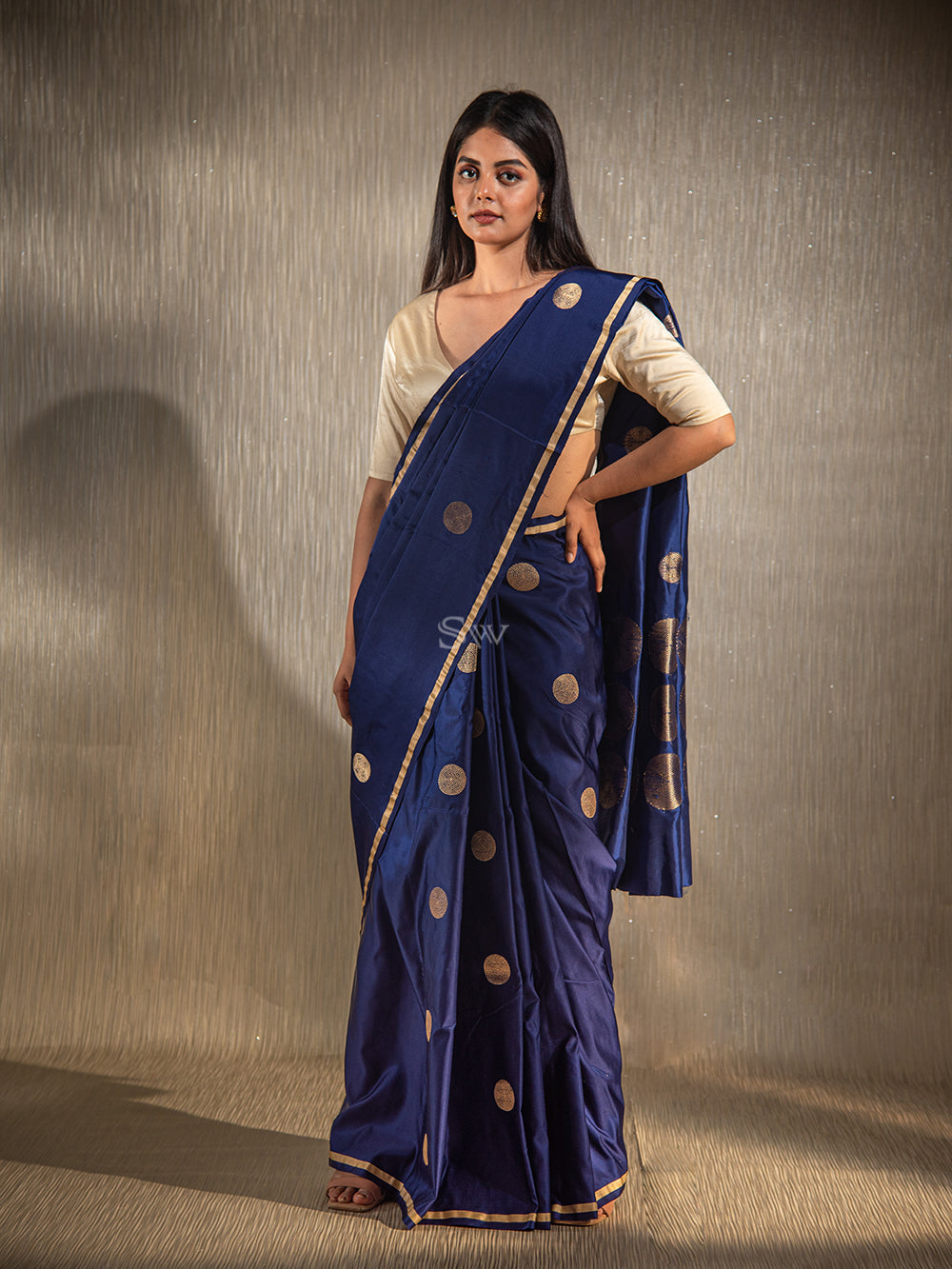 Blue Satin Silk Handloom Banarasi Saree - Sacred Weaves