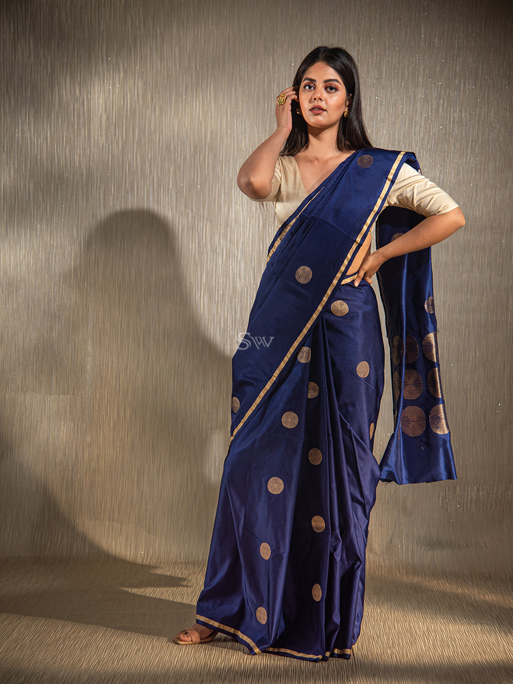 Blue Satin Silk Handloom Banarasi Saree - Sacred Weaves
