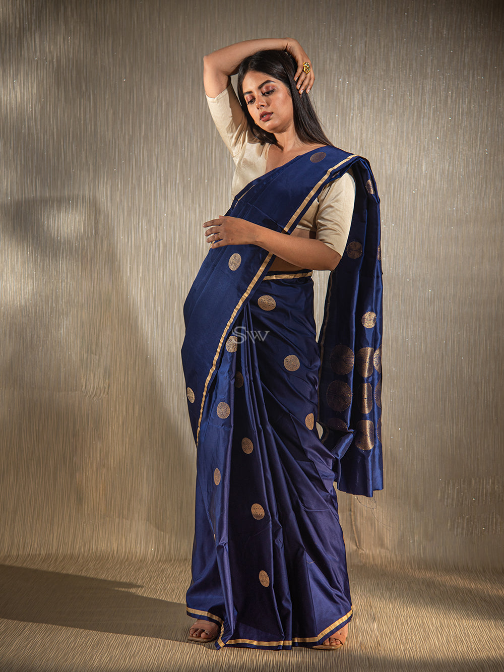 Blue Satin Silk Handloom Banarasi Saree - Sacred Weaves