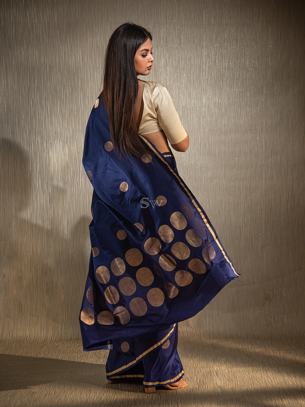 Blue Satin Silk Handloom Banarasi Saree - Sacred Weaves