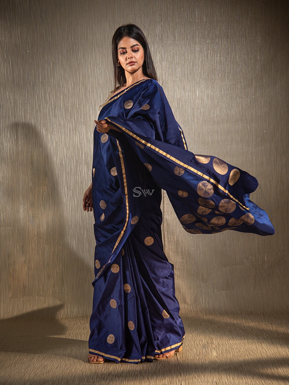 Blue Satin Silk Handloom Banarasi Saree - Sacred Weaves