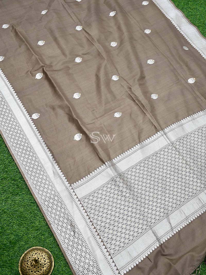 Grey Katan Silk Handloom Banarasi Saree - Sacred Weaves