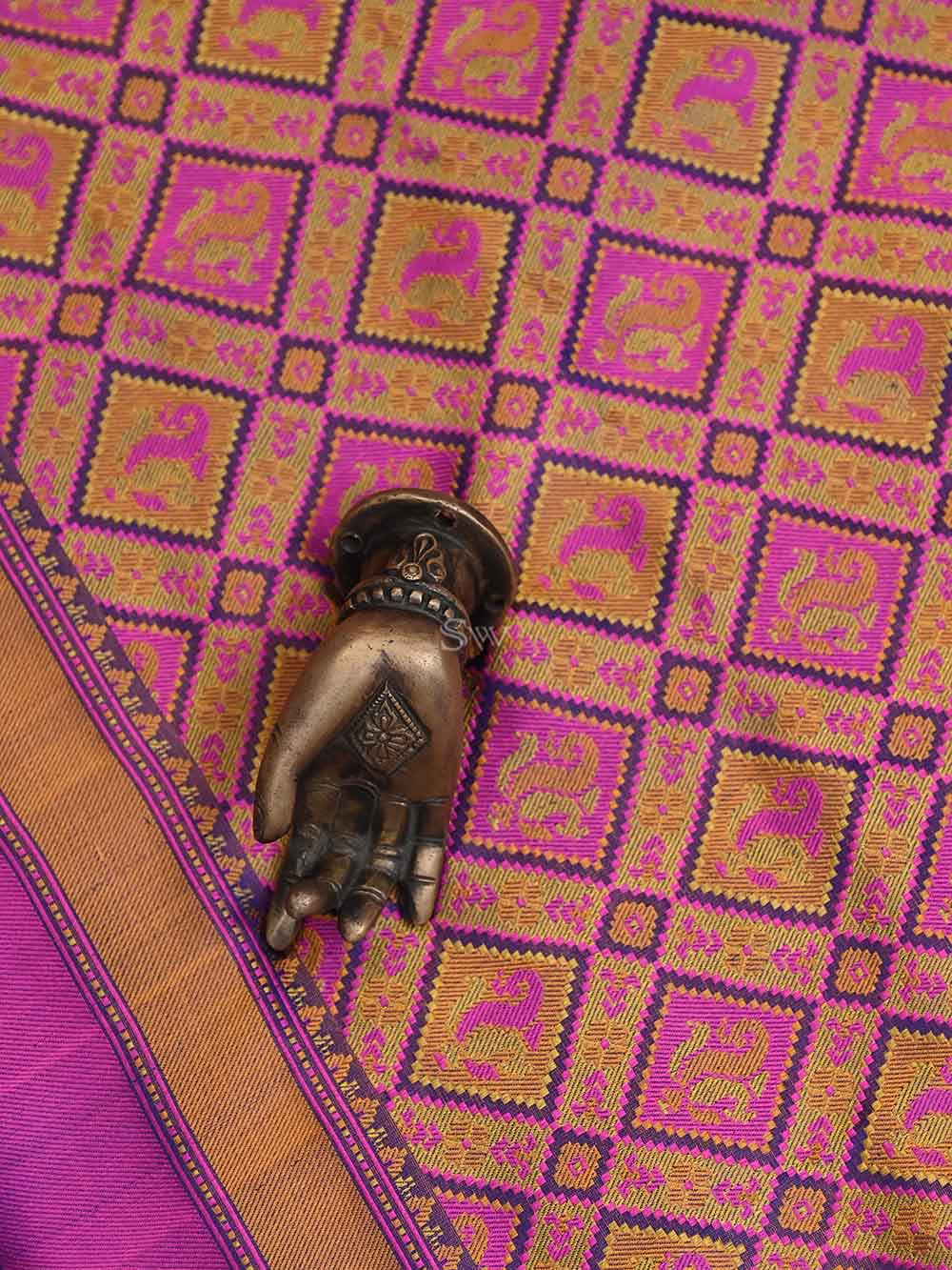 Mustard Magenta Tanchoi Silk Handloom Banarasi Saree - Sacred Weaves