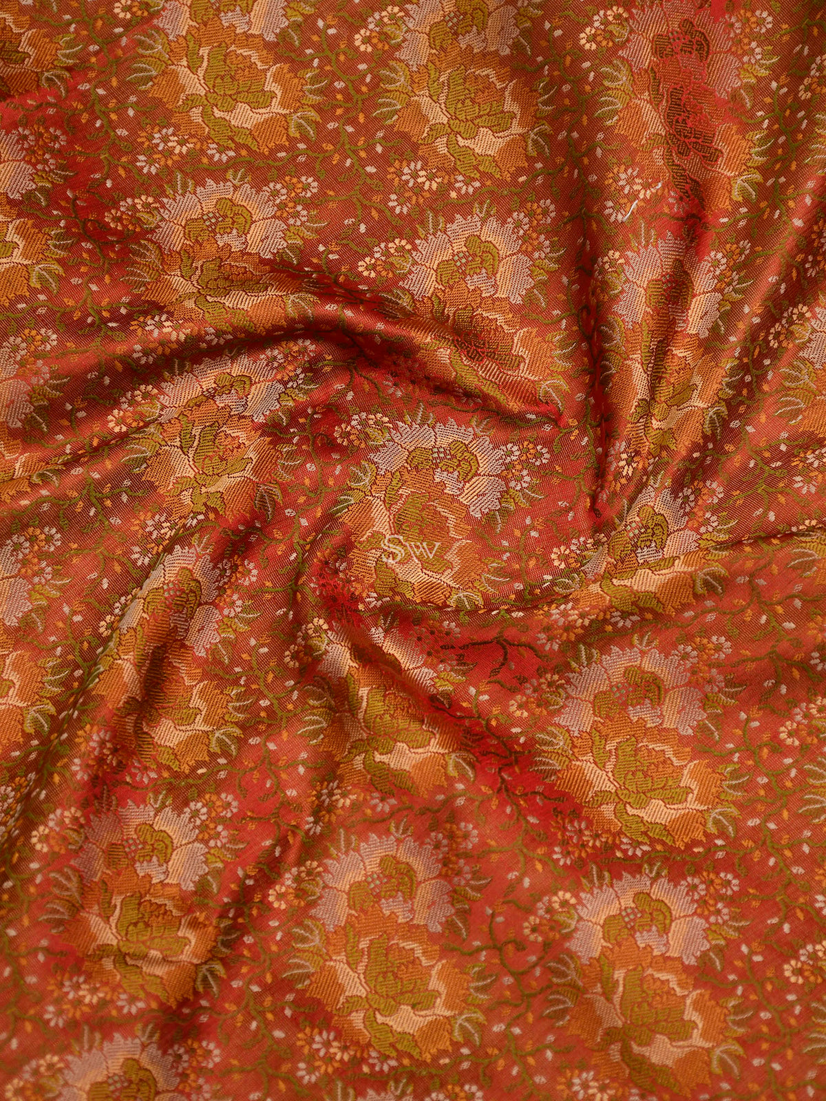 Red Orange Tanchoi Silk Handloom Banarasi Saree -Sacred Weaves