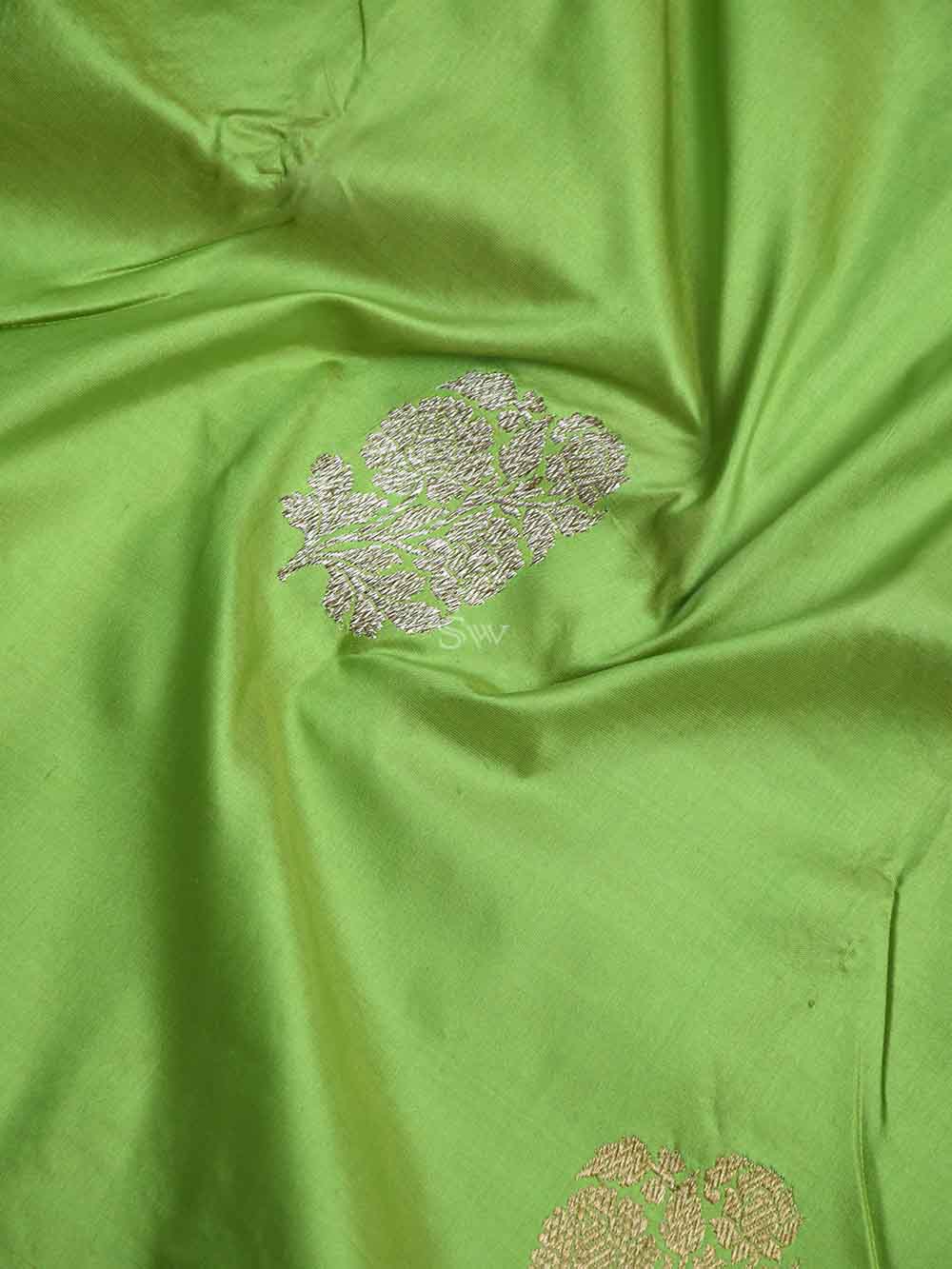Parrot Green Boota Katan Silk Handloom Banarasi Saree - Sacred Weaves