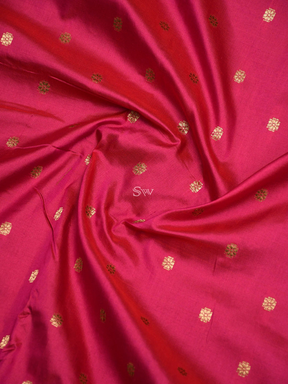 Pink-Red Booti Katan Silk Handloom Banarasi Saree - Sacred Weaves