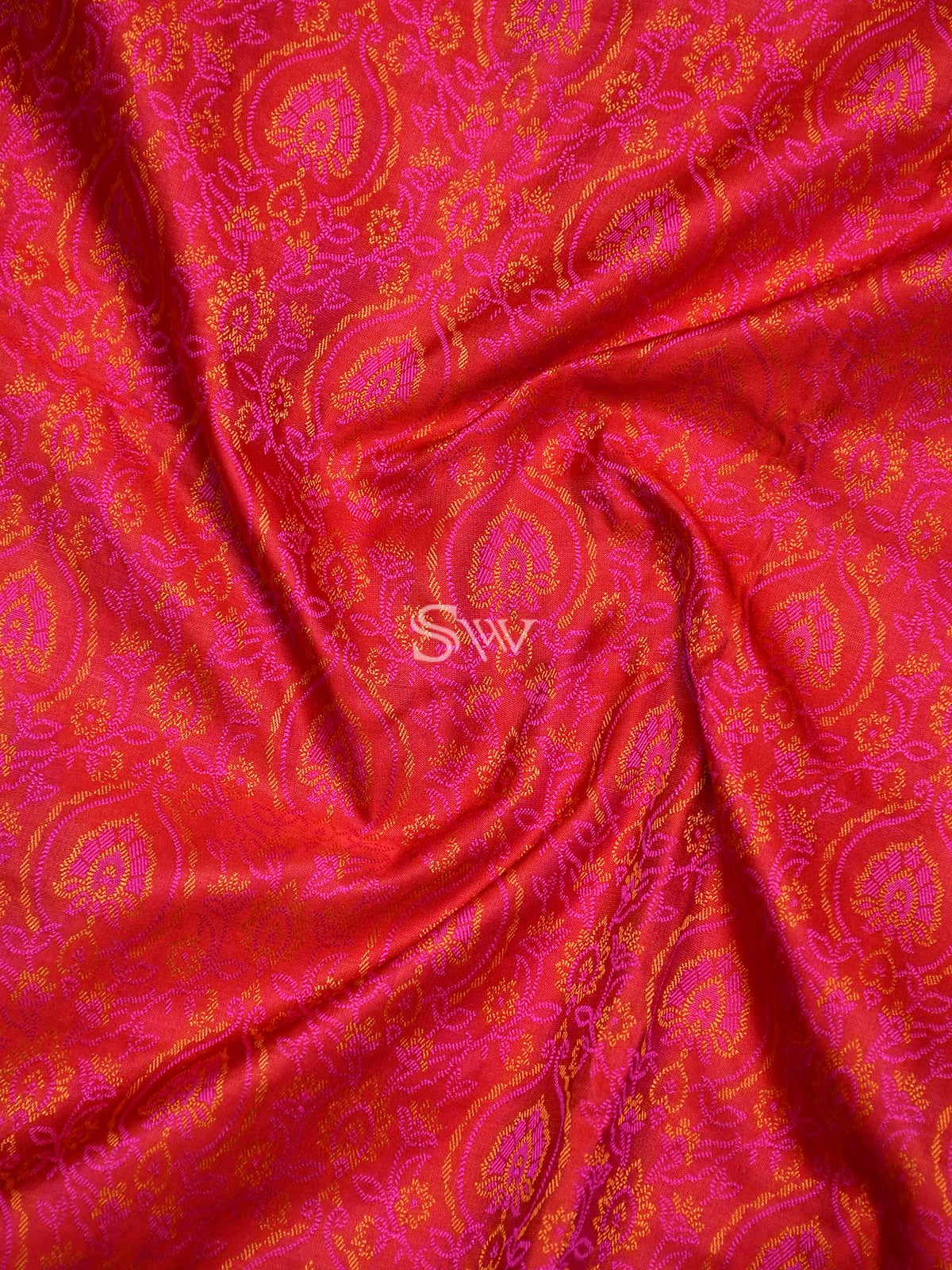 Red-Magenta Tanchoi Silk Handloom Banarasi Saree - Sacred Weaves