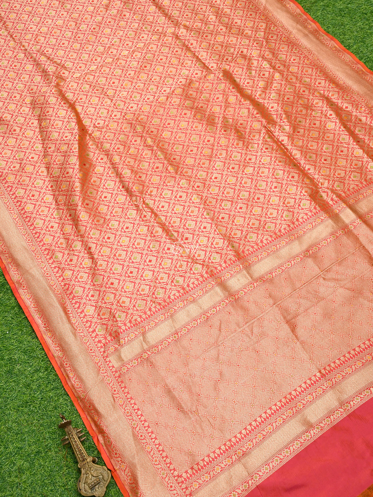 Pink-Orange Katan Silk Brocade Handloom Banarasi Saree - Sacred Weaves