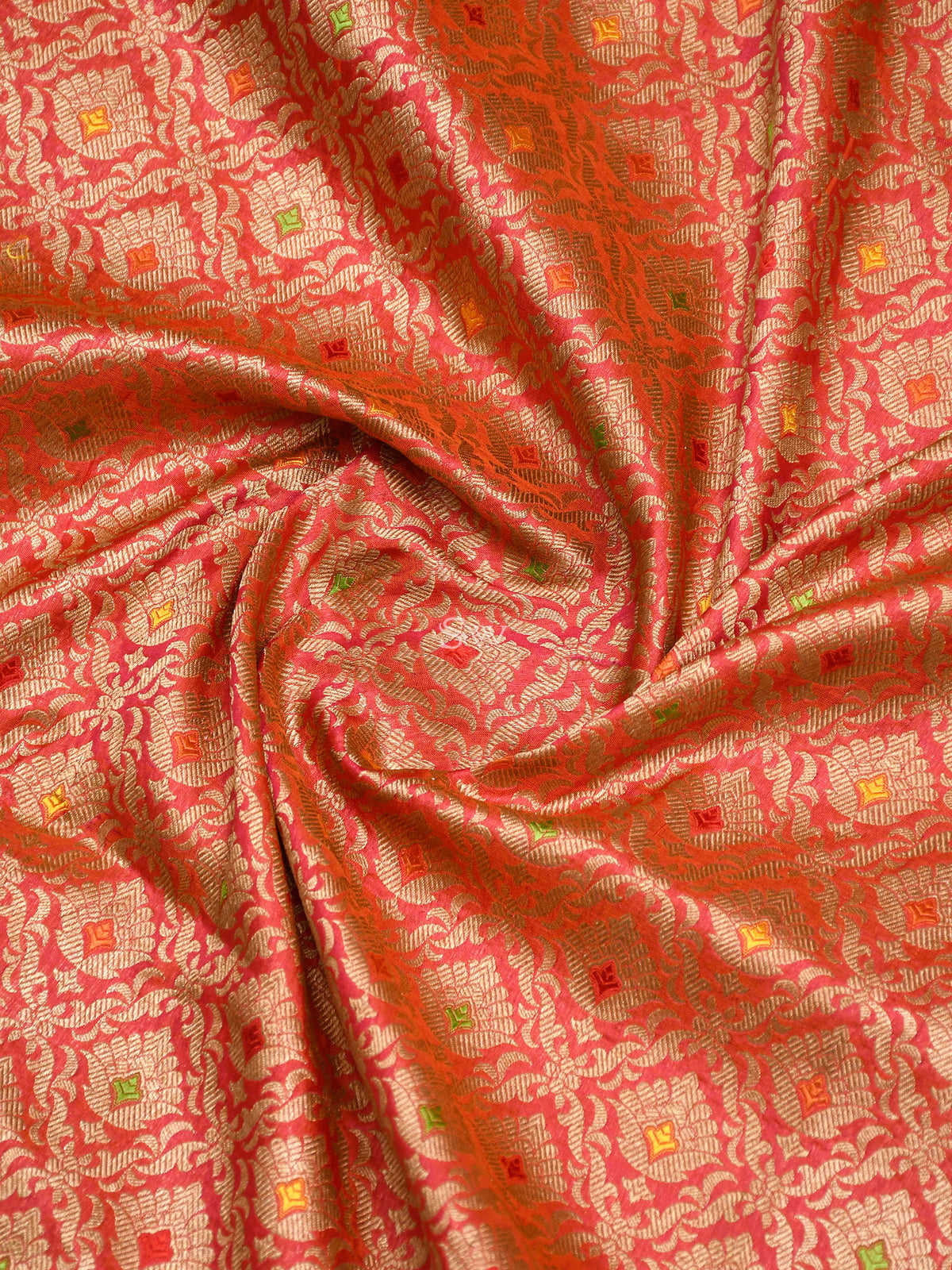 Pink-Orange Katan Silk Brocade Handloom Banarasi Saree - Sacred Weaves