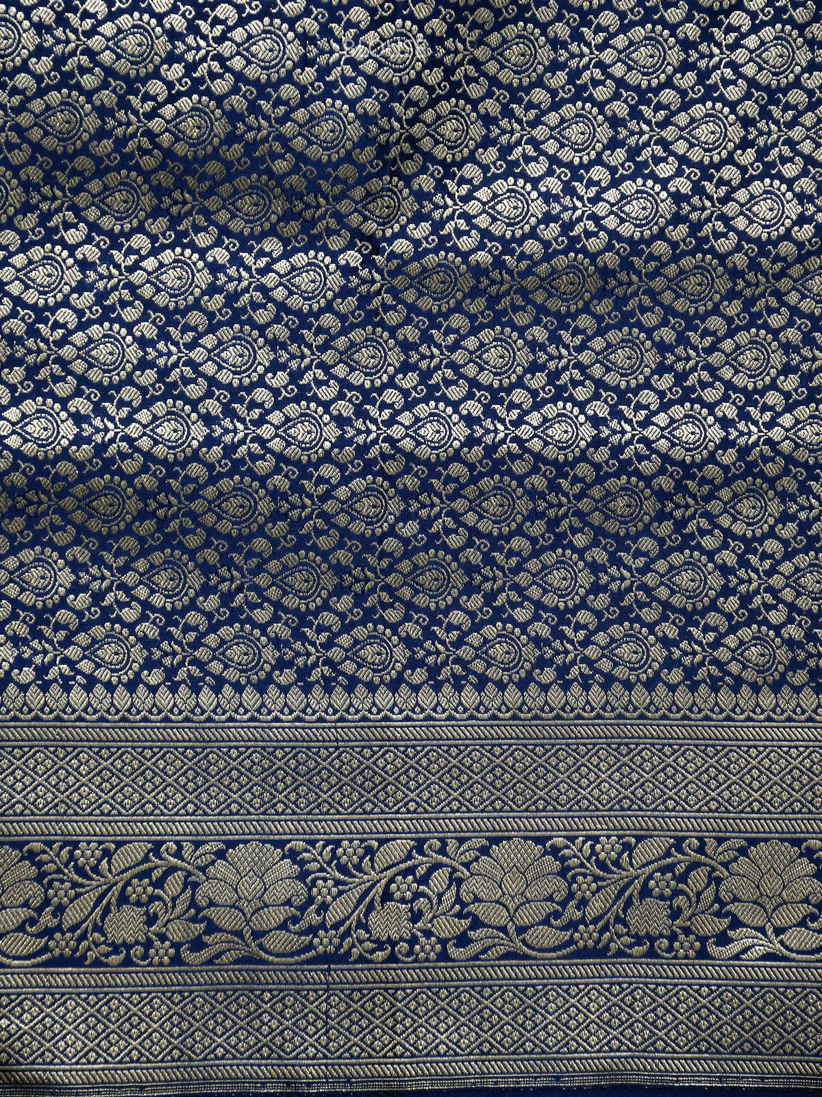 Blue Booti Satin Silk Handloom Banarasi Saree - Sacred Weaves