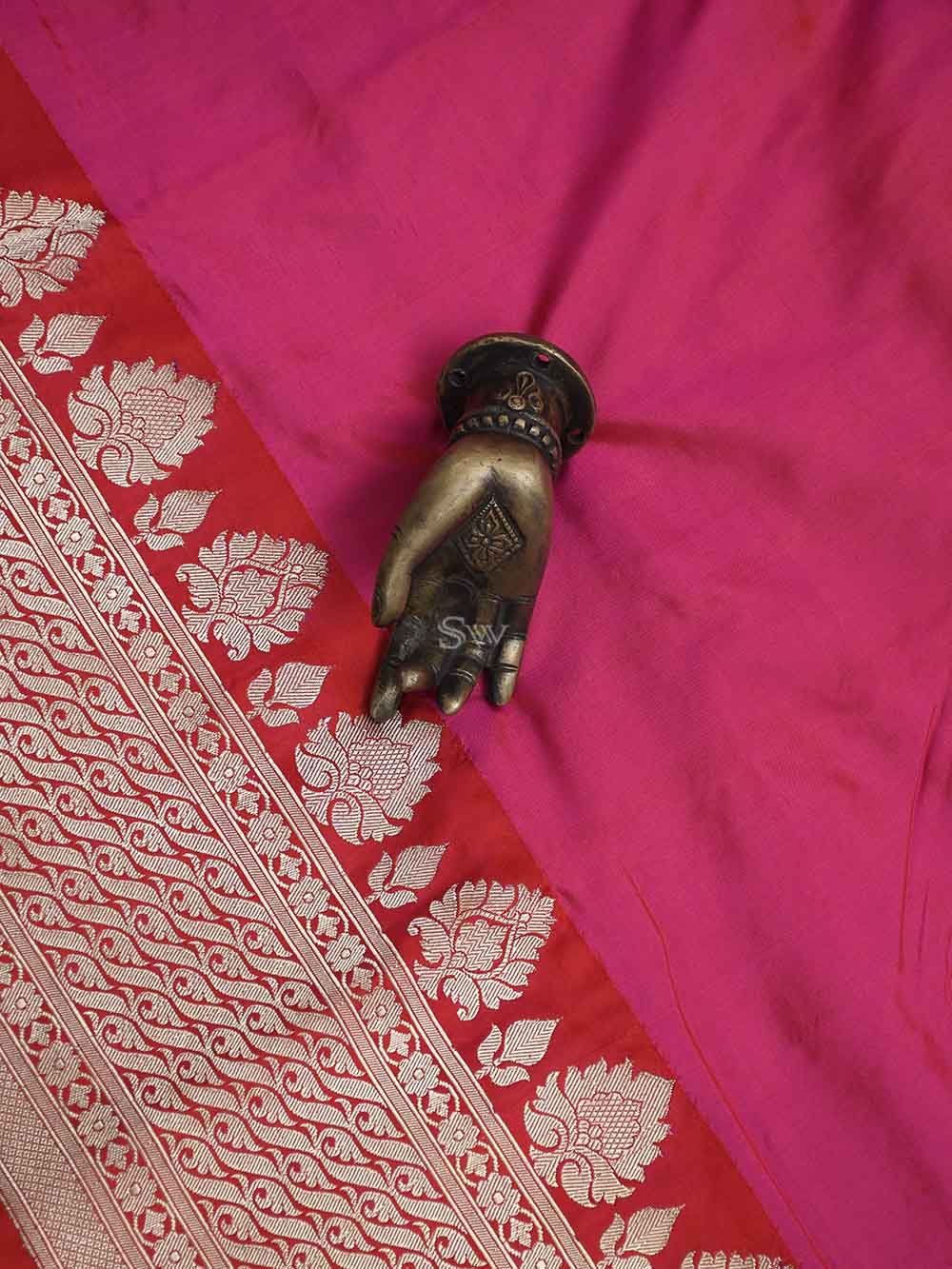 Pink Red Plain Katan Silk Handloom Banarasi Saree - Sacred Weaves