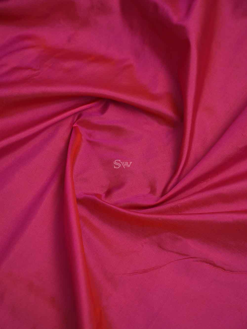 Pink Red Plain Katan Silk Handloom Banarasi Saree - Sacred Weaves