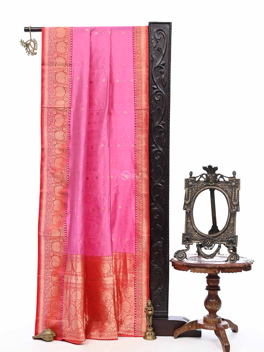 Pink Katan Silk Handloom Banarasi Saree - Sacred Weaves