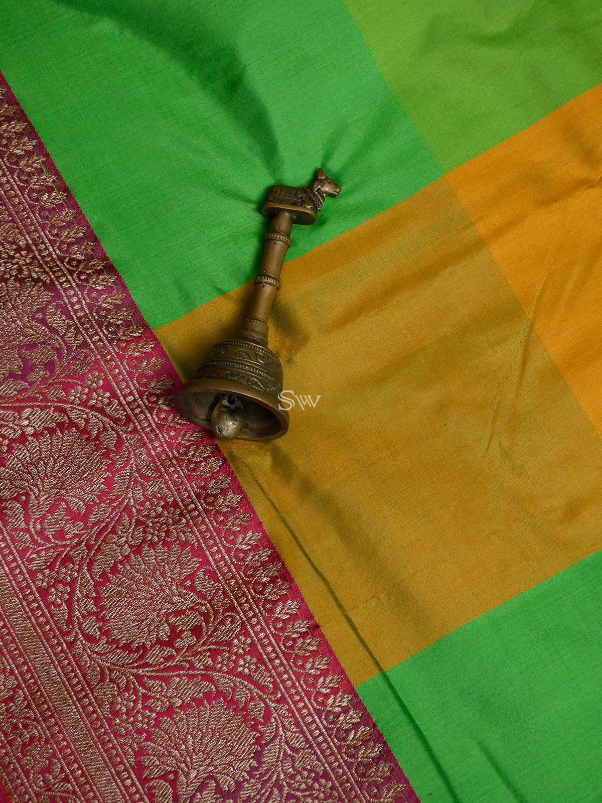 Yellow Green Katan Silk Handloom Banarasi Saree - Sacred Weaves
