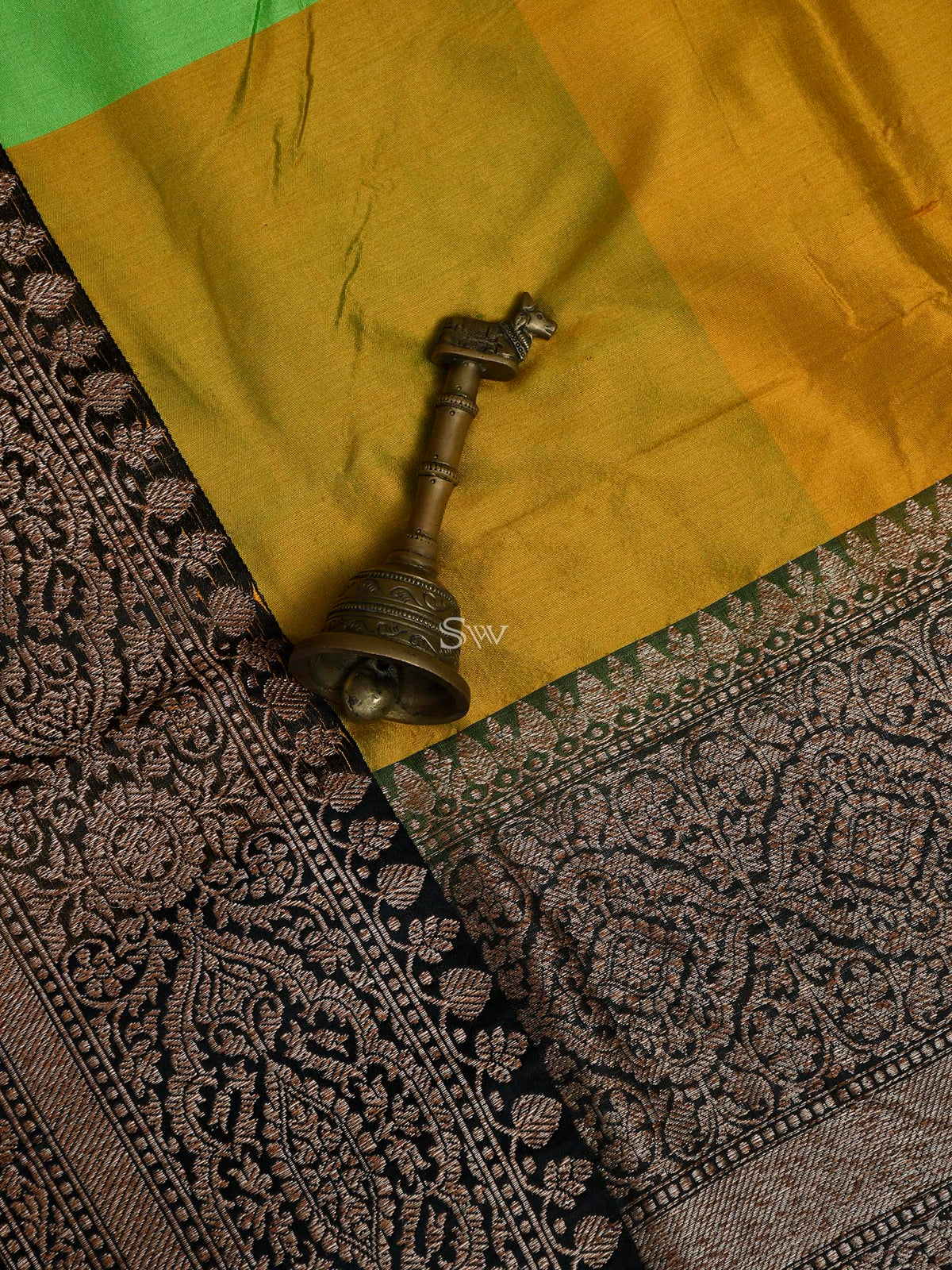 Yellow Green Katan Silk Handloom Banarasi Saree - Sacred Weaves