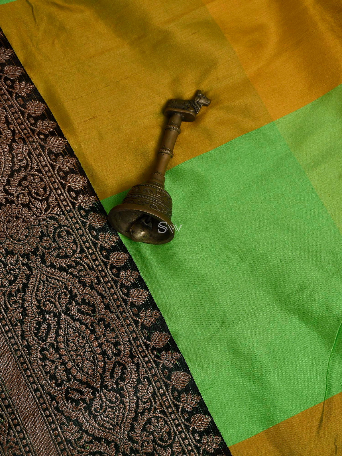 Yellow Green Katan Silk Handloom Banarasi Saree - Sacred Weaves