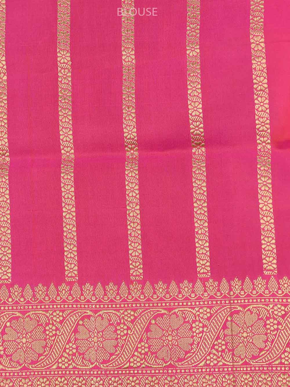 Pink Orange Stripe Katan Silk Handloom Banarasi Saree - Sacred Weaves
