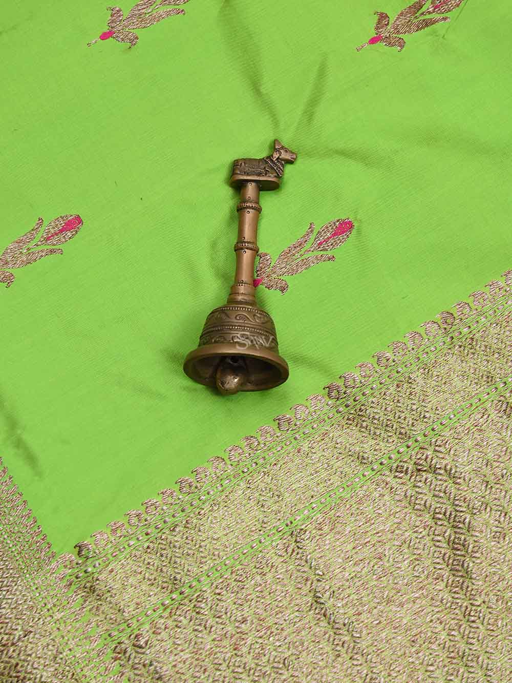 Parrot Green Meenakari Katan Silk Handloom Banarasi Saree - Sacred Weaves