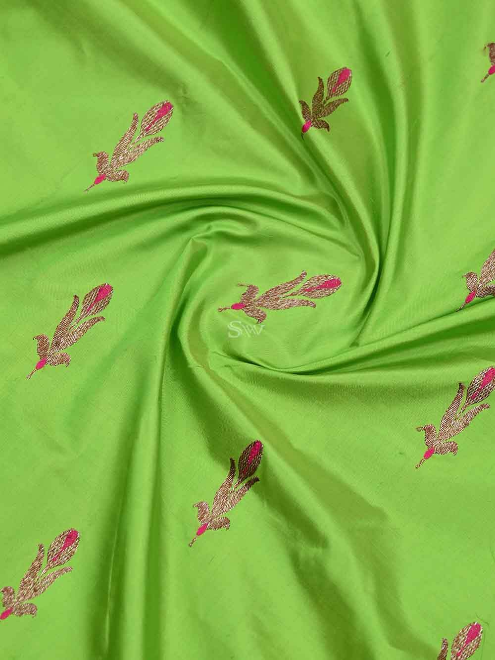 Parrot Green Meenakari Katan Silk Handloom Banarasi Saree - Sacred Weaves