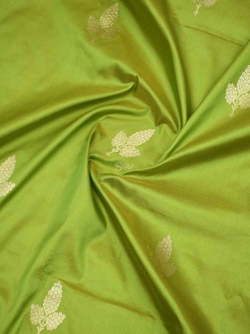Parrot Green Boota Katan Silk Handloom Banarasi Saree - Sacred Weaves