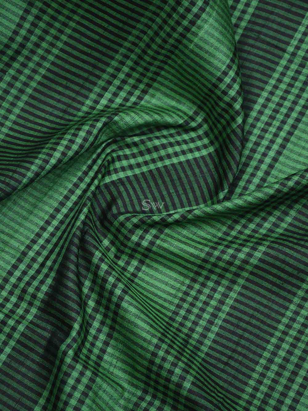 Green checks Tussar Silk Handloom Banarasi Saree - Sacred Weaves
