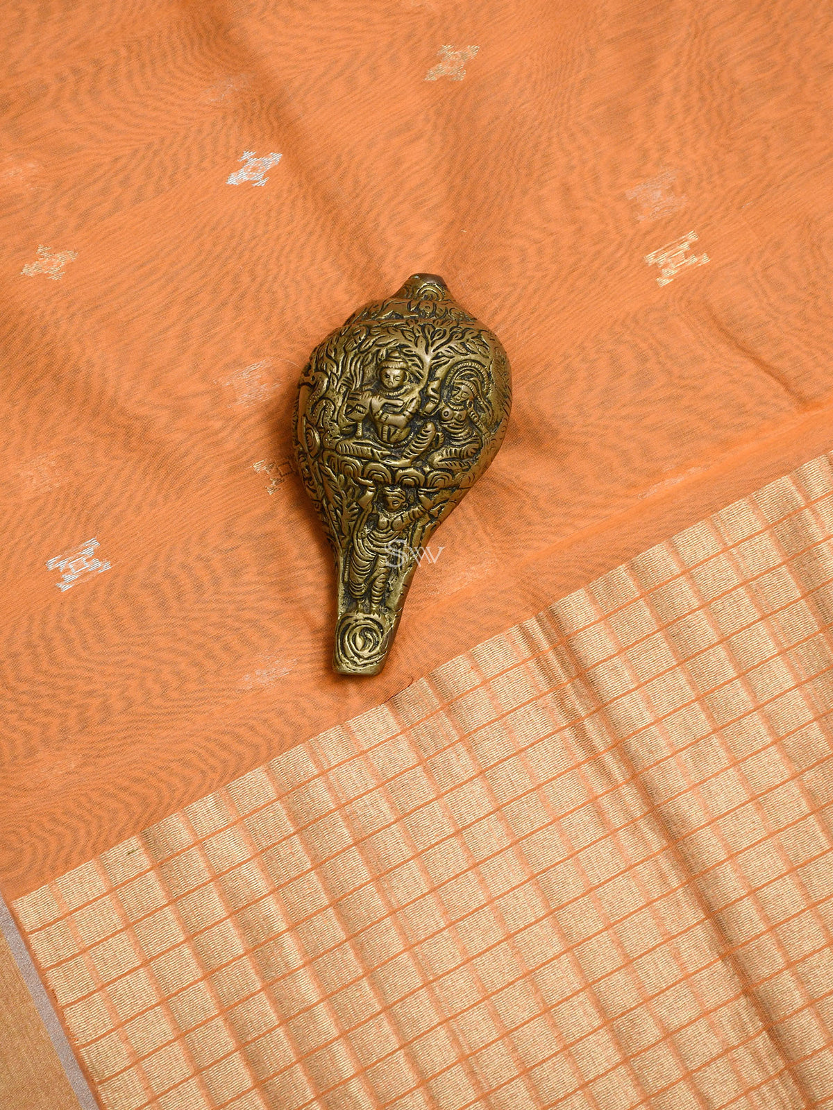 Orange Chanderi Silk Handloom Banarasi Saree - Sacred Weaves