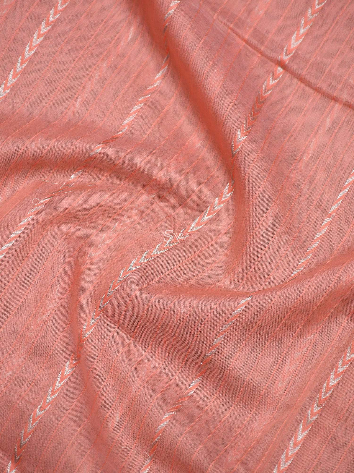 Pastel Pink Stripe Chanderi Silk Handloom Banarasi Saree - Sacred Weaves