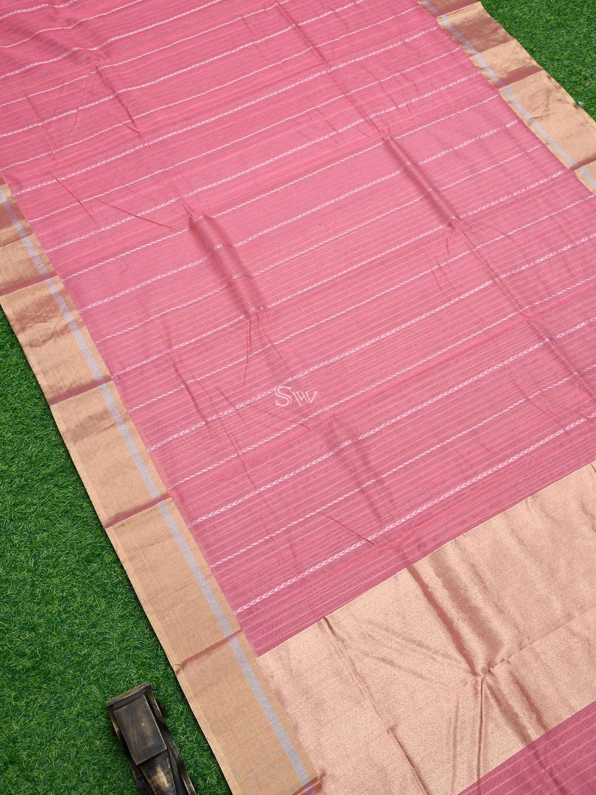 Pink Stripe Chanderi Silk Handloom Banarasi Saree - Sacred Weaves