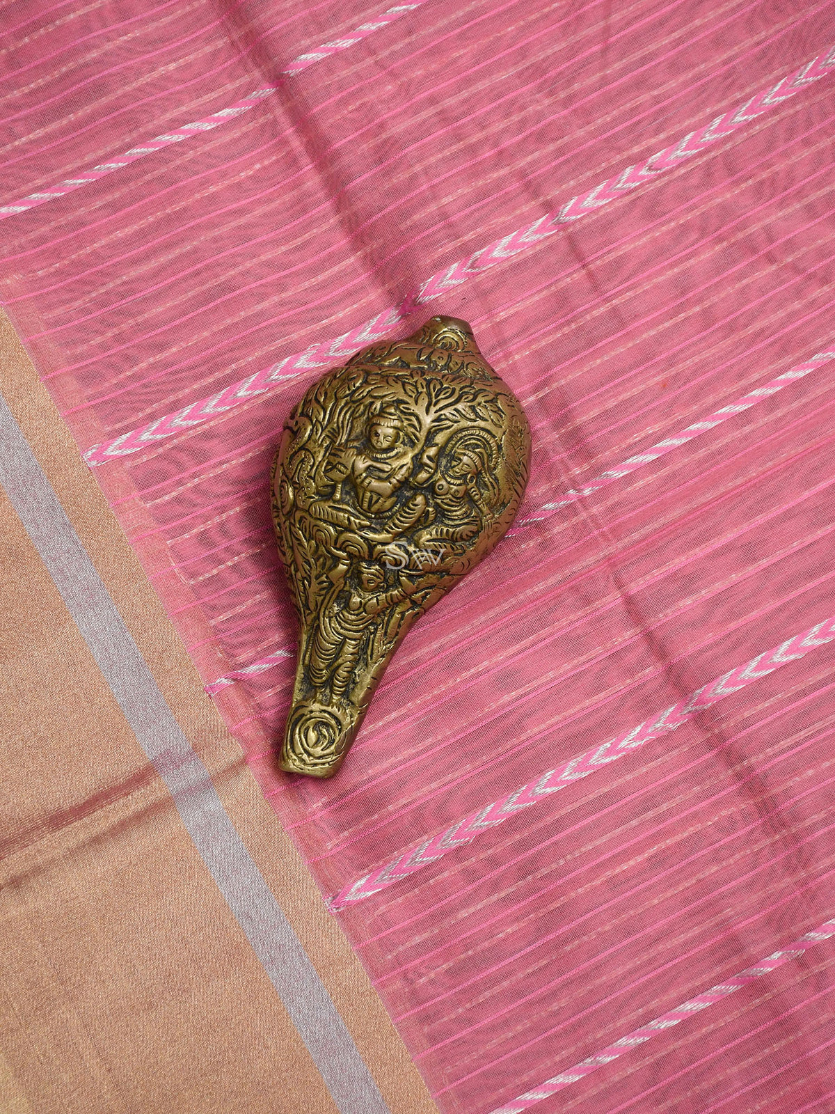 Pink Stripe Chanderi Silk Handloom Banarasi Saree - Sacred Weaves