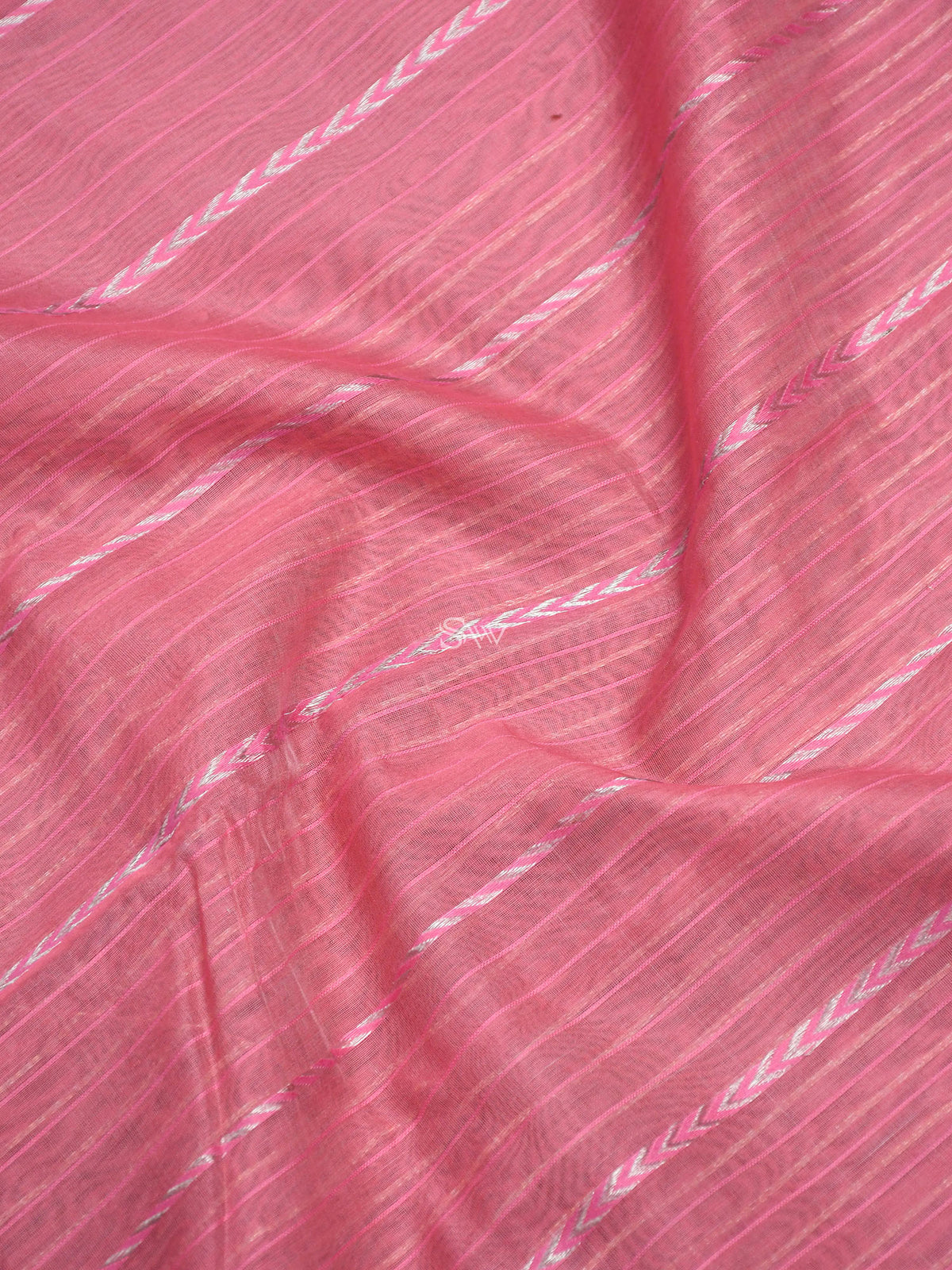 Pink Stripe Chanderi Silk Handloom Banarasi Saree - Sacred Weaves