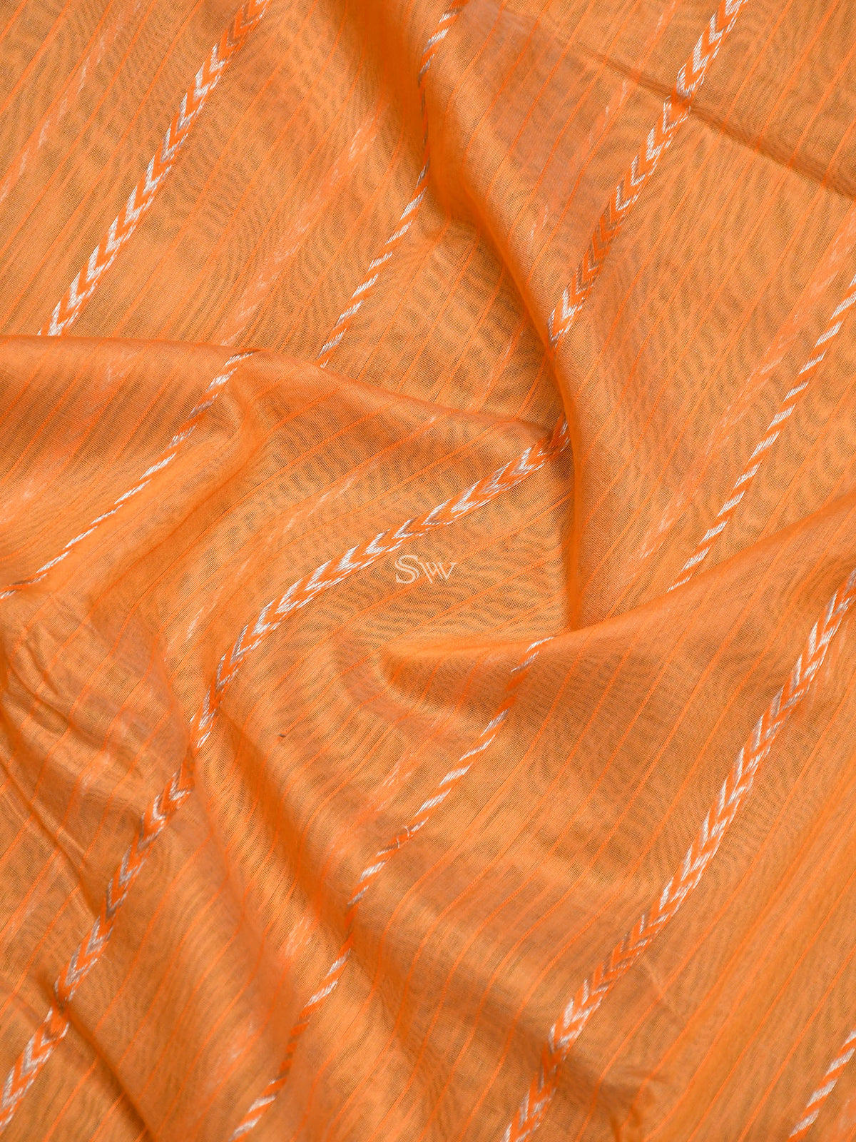 Dark Orange Stripe Chanderi Silk Handloom Banarasi Saree - Sacred Weaves