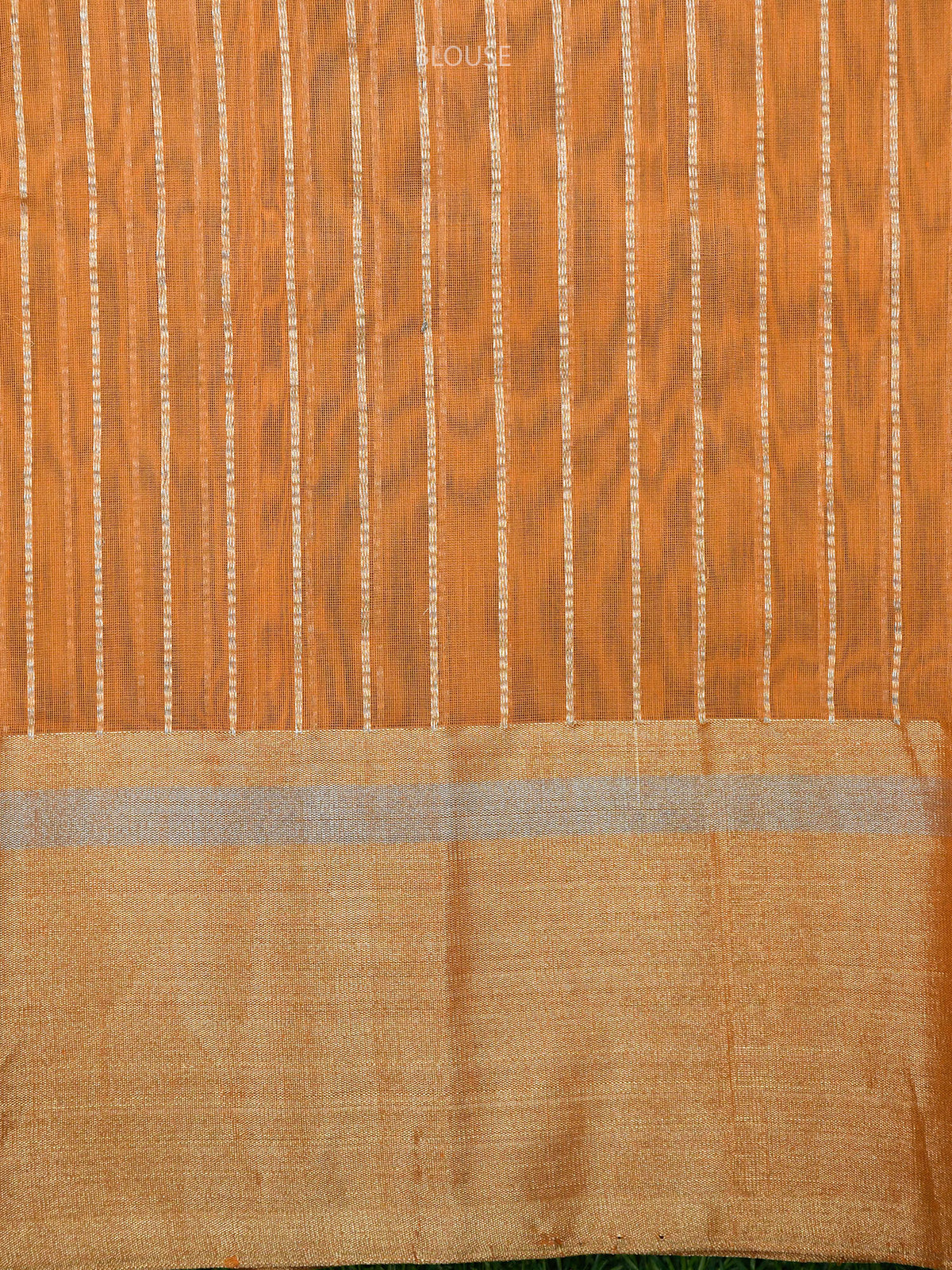 Dark Orange Stripe Chanderi Silk Handloom Banarasi Saree - Sacred Weaves