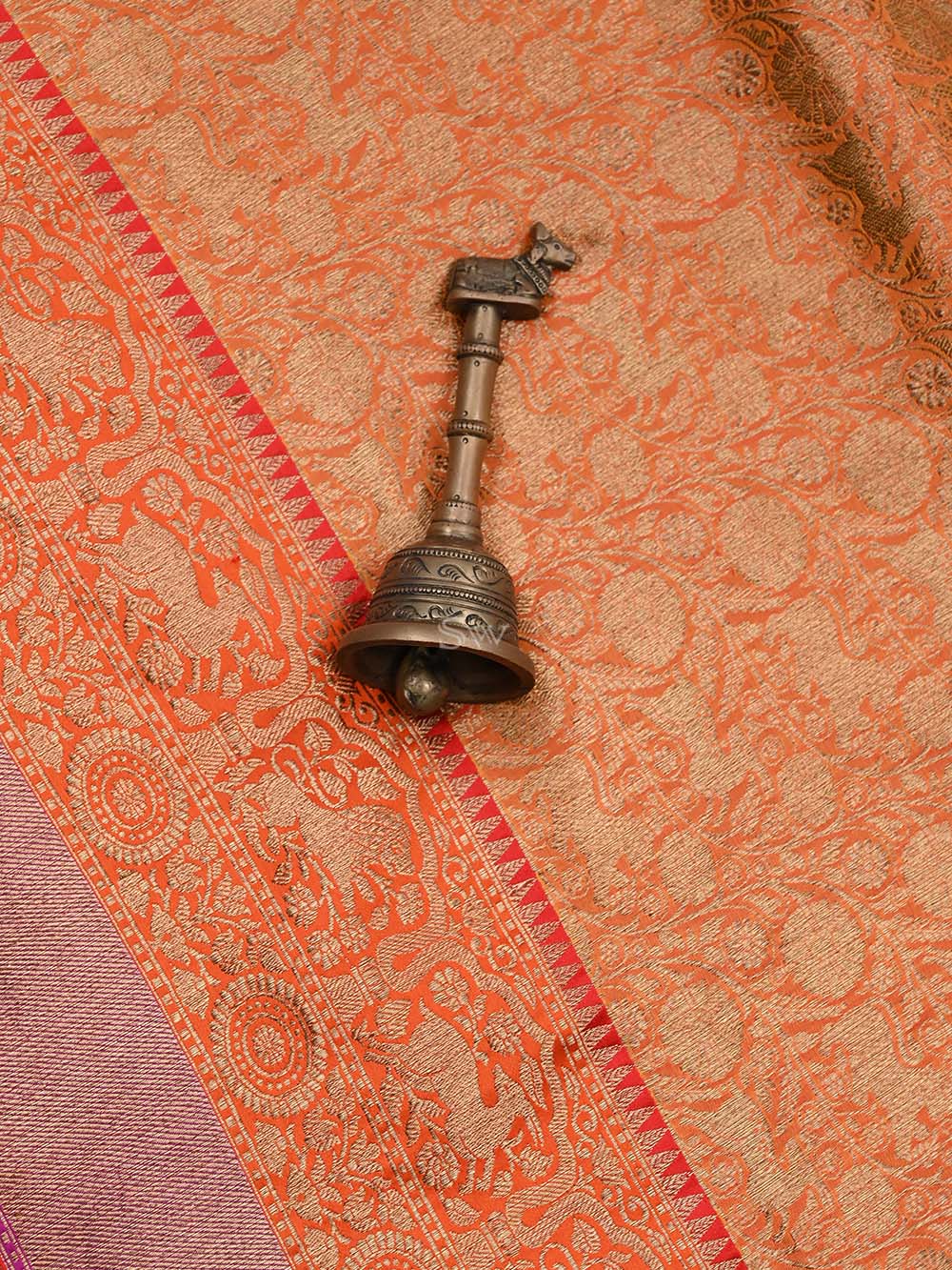 Orange Katan Silk Shikargah Handloom Banarasi Saree - Sacred Weaves