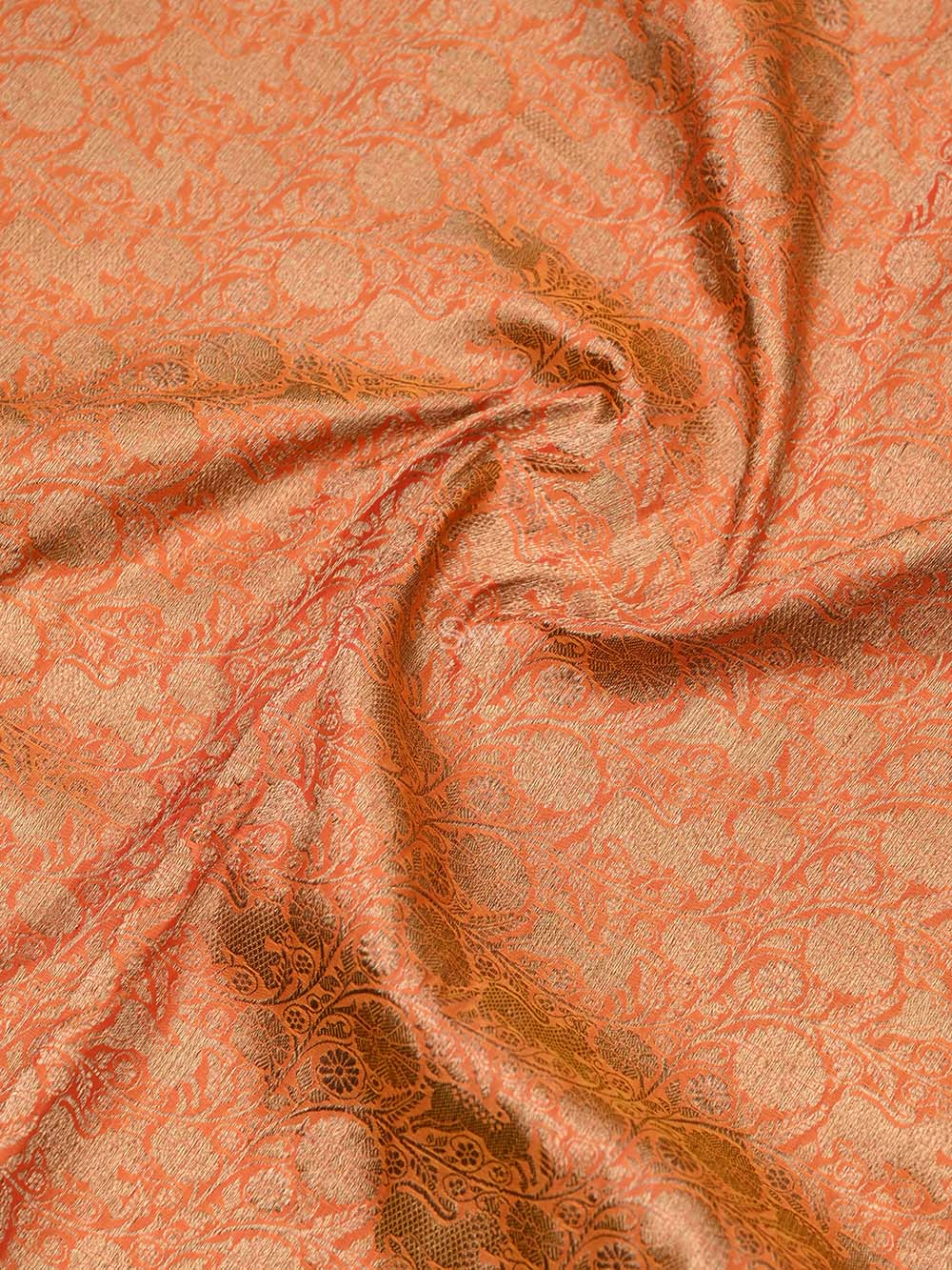 Orange Katan Silk Shikargah Handloom Banarasi Saree - Sacred Weaves