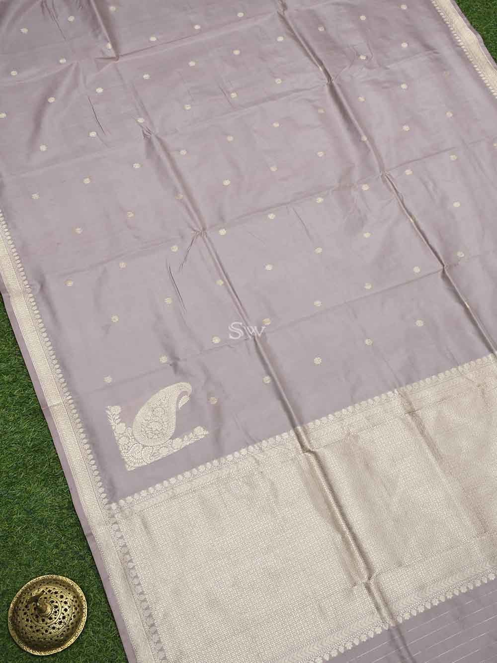 Dusty Pink Booti Katan Silk Handloom Banarasi Saree - Sacred Weaves