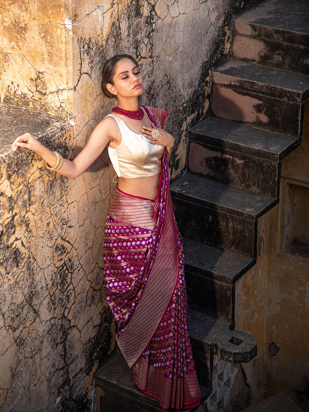 Dark Magenta Katan Silk Handloom Banarasi Saree - Sacred Weaves