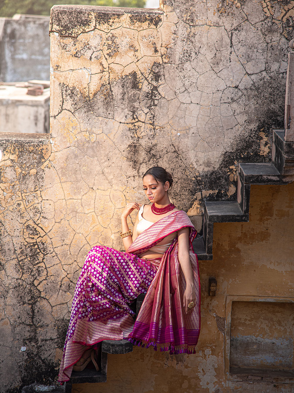 Dark Magenta Katan Silk Handloom Banarasi Saree - Sacred Weaves