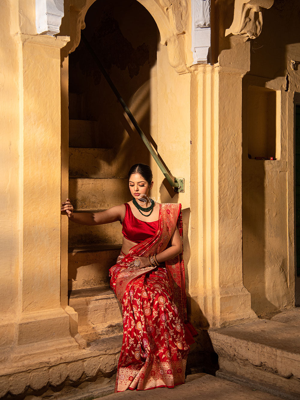 Red Meenakari Katan Silk Handloom Banarasi Saree - Sacred Weaves