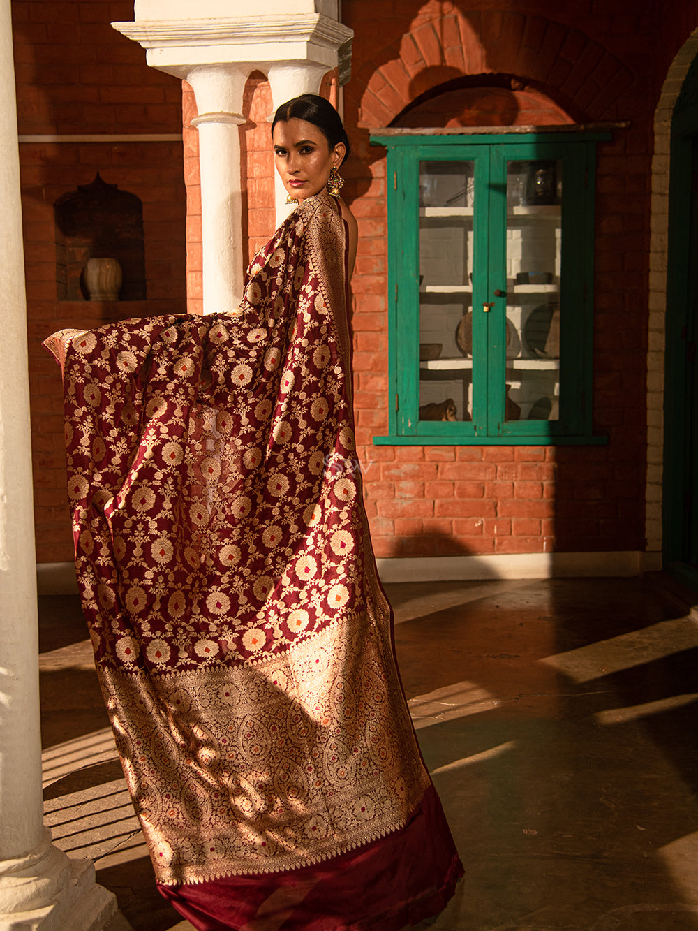 Buy Bollywood Model Red banarasi silk wedding gown in UK USA and Canada