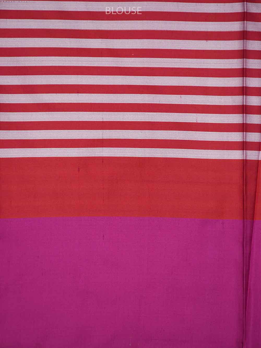 Red Magenta Stripe Satin Silk Handloom Banarasi Saree - Sacred Weaves